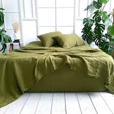 100 Linen Sheet Set In Olive Green