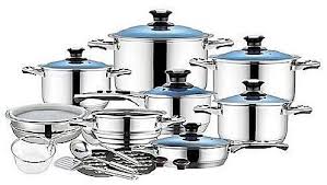 24pcs stainless steel cookware set blue
