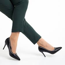 Pantofi dama negri din piele ecologica cu toc Ranee - Kalapod