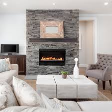 stacked natural stone fireplace