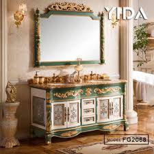 This makes it ideal for people looking for something with a transitional elegant look yet doesn't take up much space. European Royal Style Green Printing Oak Wood Floor Standing Double Sinks Bamboo Antique Bathroom Vanity Cabinet From China Tradewheel Com