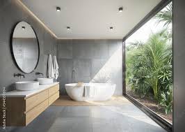 Grey Concrete Tiled Bathroom With