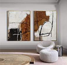 Set Of 2 Brown Abstract Painting Beige
