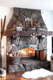 Rock Fireplace With A Winter Mantel 001