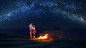 romantic couples night fire star sky