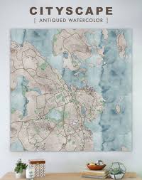 large canvas city maps watercolor map