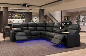 Octane Seating Turbo Xl700 Leather Sectional Couch In Black Leather Power Recline Theaterseat In Sectional Rows