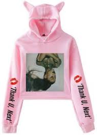 Ariana Grande Bare Midriff Tops For Girls Hoodies With Cats Ears Spring Pullover Tops