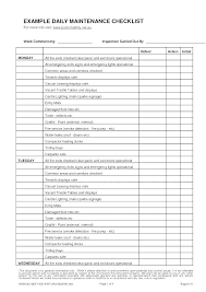 Equipment Maintenance Schedule Format Gym Checklist Template