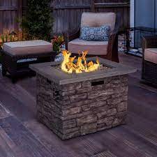 Veikous 31 In Square Outdoor Gas Fire Pit Propane 50000 Btu With Lid And Cover Free Lava Rocks Dark Grey