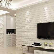 pvc white 3d foam brick wallpaper