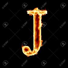 Fire Font Letter J On A Dark Background