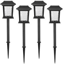 Hampton Bay Solar 15 Lumens Black Outdoor Integrated Led Path Light With Hammered Glass 4 Pack Weather Water Rust Resistant 93190