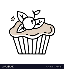 cupcake doodle clipart in black and