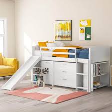 white twin size low loft bed with