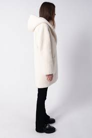Merino Wool White Hooded Fur Coat Women