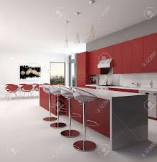 We offer ready to assemble kitchen cabinetry in over 41 door styles. Modern Open Plan Red Kitchen Interior With A Long Counter With Stock Photo Picture And Royalty Free Image Image 29558925