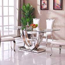 71 Contemporary Rectangle Tempered Glass Top Dining Table