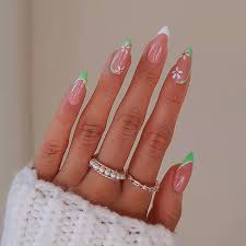 nails glossy almond shape fake nail art