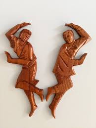 Pair Carved Wood Thai Dancing Couple