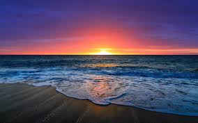 Beach At Sunset Sea Waves Horizon Sky