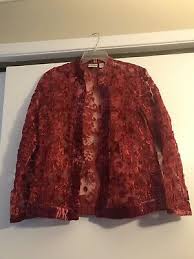 Chicos Red Floral See Thru Jacket W Velvet Trim Size 1 Size 8 See Chart Ebay