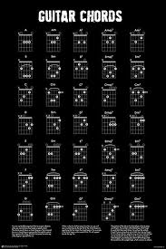 Guitar Chords Chart Black White Poster 24 X 36 Music 11465