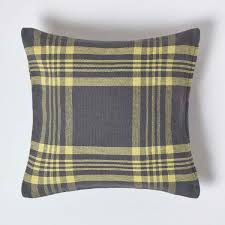 grey yellow tartan pattern cushion cover