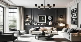 living room black accent wall design