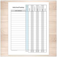 Daily Food Content Tracking Sheet Printable Food