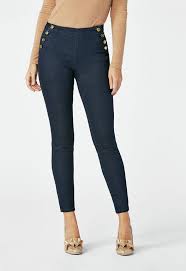 High Waisted Side Button Skinny Jeans In Oxford Blue Get