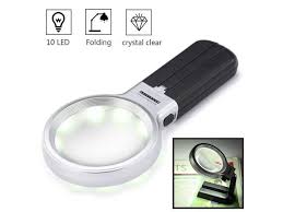 Led Lighted Hands Free Magnifying Glass With Light Stand 3x 4 5x Large Handheld Illuminated Magnifier For Reading Inspection Soldering Needlework Repair Hobby Crafts Newegg Com