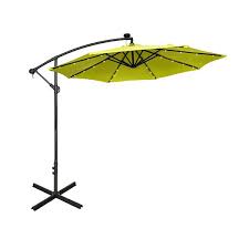 10 Ft Cantilever Hanging Patio Umbrella With Solar Led In Lime Green