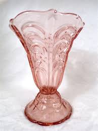 Vintage Vase In Cut Pink Glass Shabby