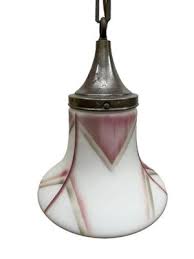 Art Deco Painted Milk Glass Pendant