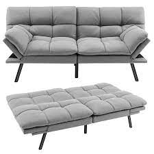 convertible memory foam futon sofa bed with adjule armrest gray costway