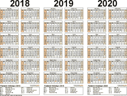 2018 2019 2020 Calendar 4 Three Year Printable Pdf Calendars