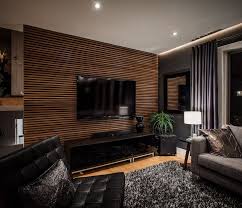 Black Floor Wood Paneling Design Room