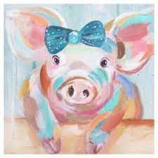 Pig With Bow Canvas Wall Art 18