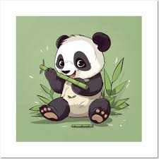 Cute Panda Eating Bamboo Baby Panda