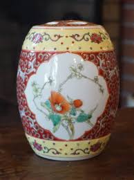 Vintage Orange Chinese Lidded Jar Burnt