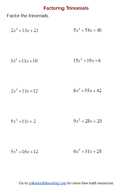 Factor Trinomials Worksheets Printable