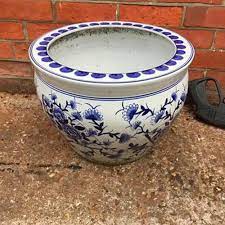 blue ceramic garden flower pot