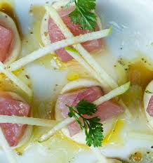 raw kingfish with oyster cream apple