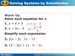 Warm Up Solve Each Equation For X 1 Y X Y 3x 4 Ppt