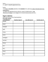 Adjective Agreement French Worksheets Teaching Resources Tpt