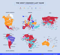 map shows the most common surnames in