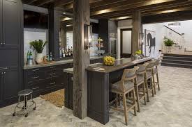 Wet Bar With Rustic Wood Beams