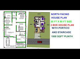 30 X 50 North Facing 3bhk House Plan