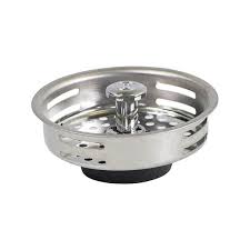 the plumber s choice 3 1 2 in strainer basket universal replacement for kitchen sink drains stainless steel with rubber stopper grey